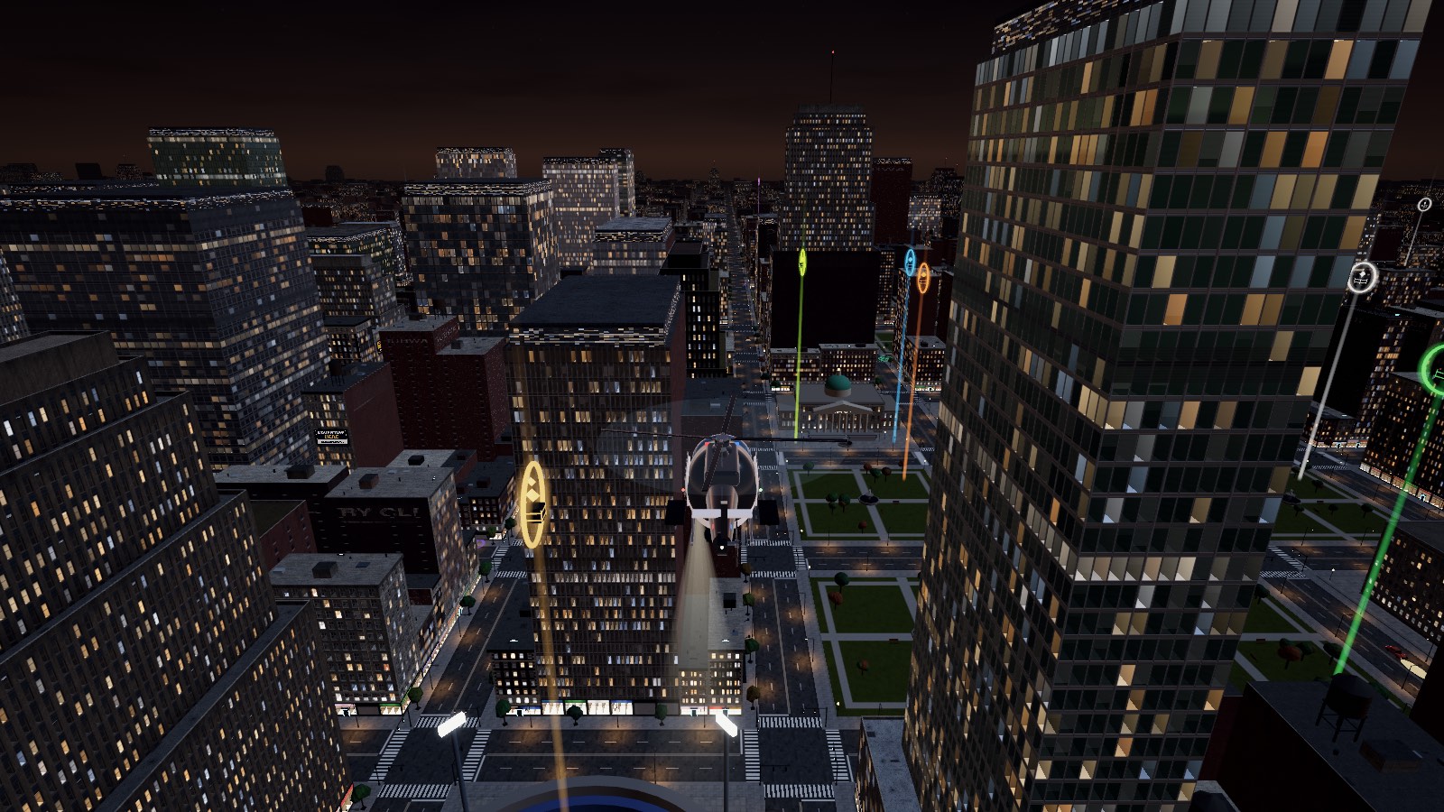 A police helicopter sweeps its searchlight across the rooftops of a night-time city in Ghetto Bird